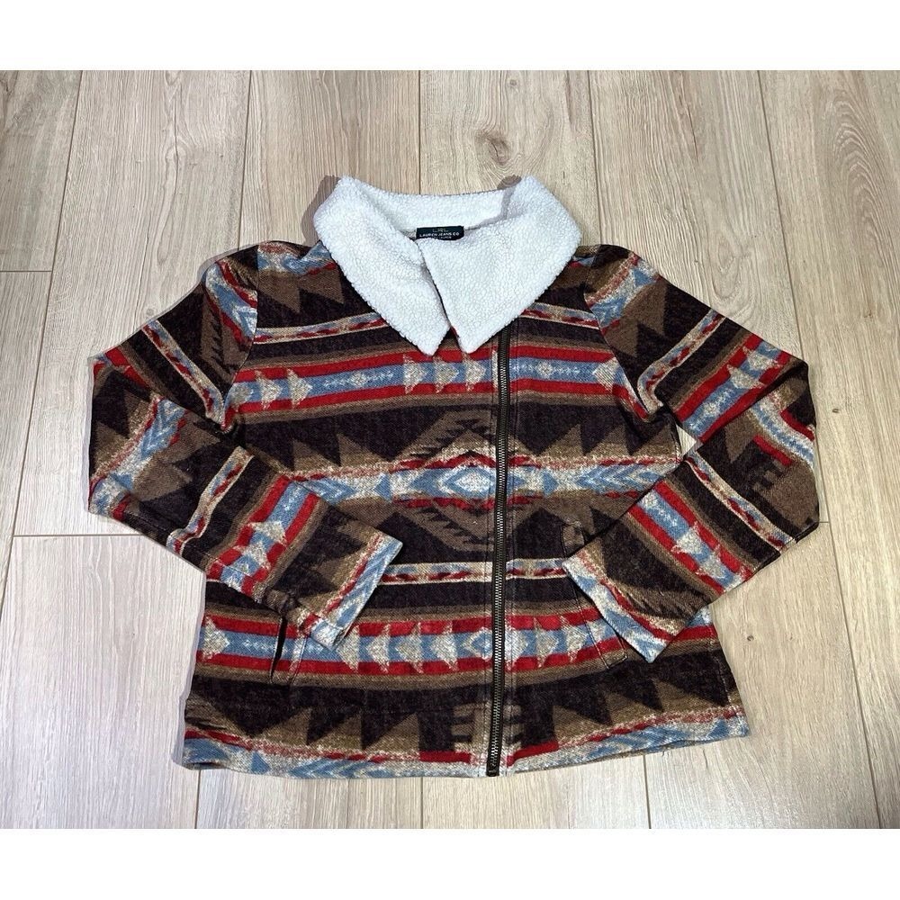 Lauren Jeans Co. Ralph Lauren‎ Aztec Sherpa Collar Jacket Southwestern Full Zip